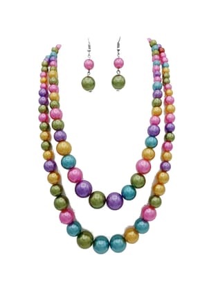 Fancy Beads Multi color Necklace Set For Women