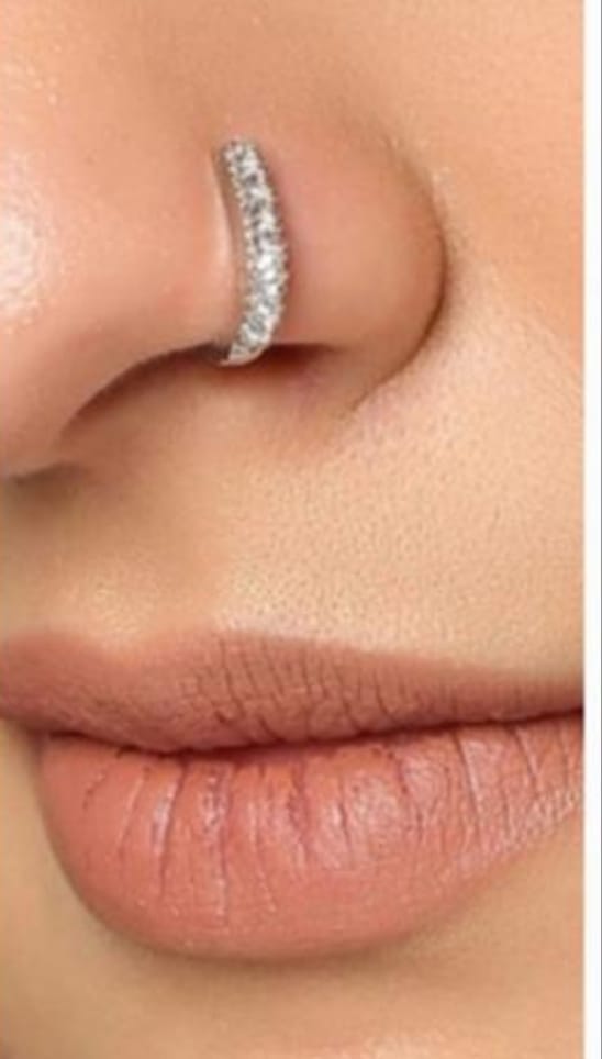 Sania Mirza delicate adjustable rodium plated American diamond nose ring