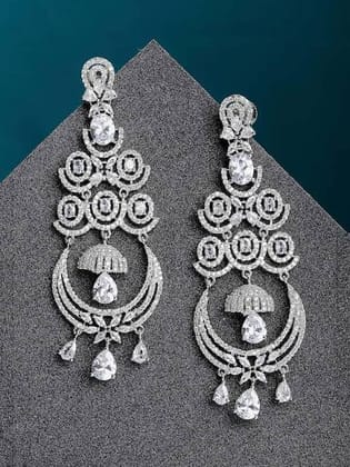 Designer rodhium plated American diamond earring set Designer rodhium plated American diamond earring set
