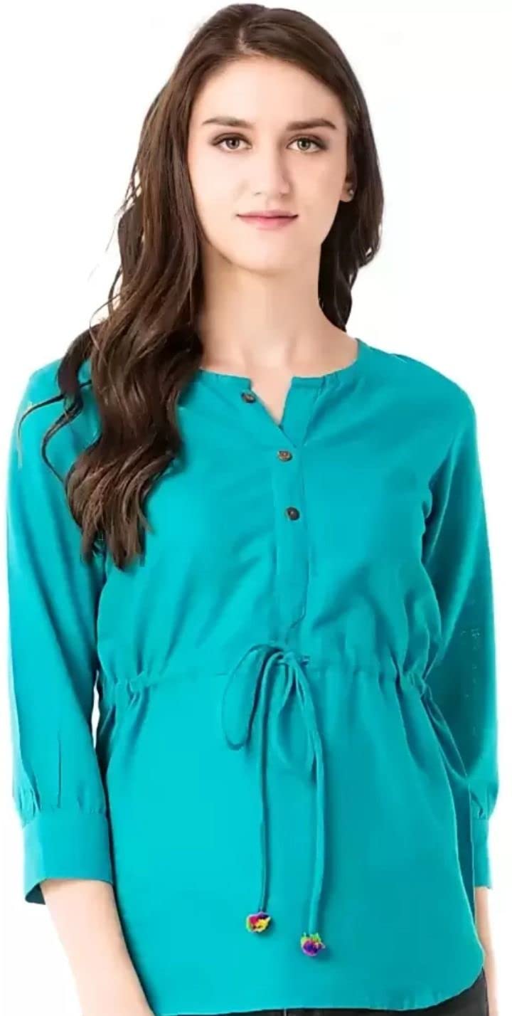 TRISHIKHA Women's Cotton Solid/Plain Regular Top with Tassels