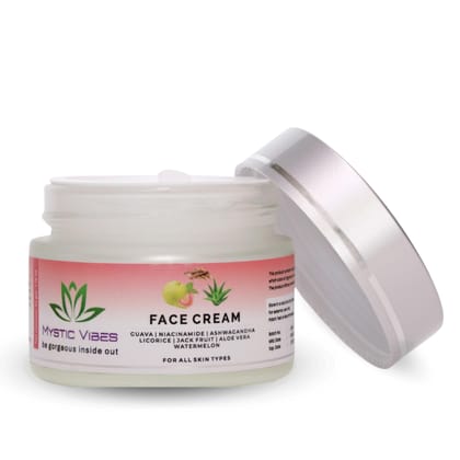 Mystic Vibes Face Moisturizer for Glowing, Bright and Hydrated Skin with Guava | Niacinamide | Ashwagandha | Licorice | Jack Fruit | Aloe Vera | Water Melon | 50 GM… Mystic Vibes Face Moisturizer for Glowing, Bright and Hydrated Skin with Guava | Niacinamide | Ashwagandha | Licorice | Jack Fruit | Aloe Vera | Water Melon | 50 GM…