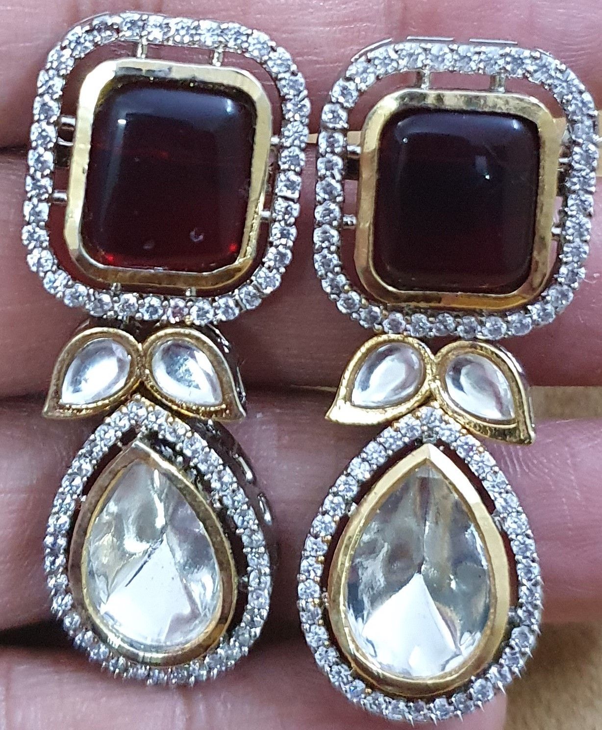 Kundan With stones and american diamond earrings