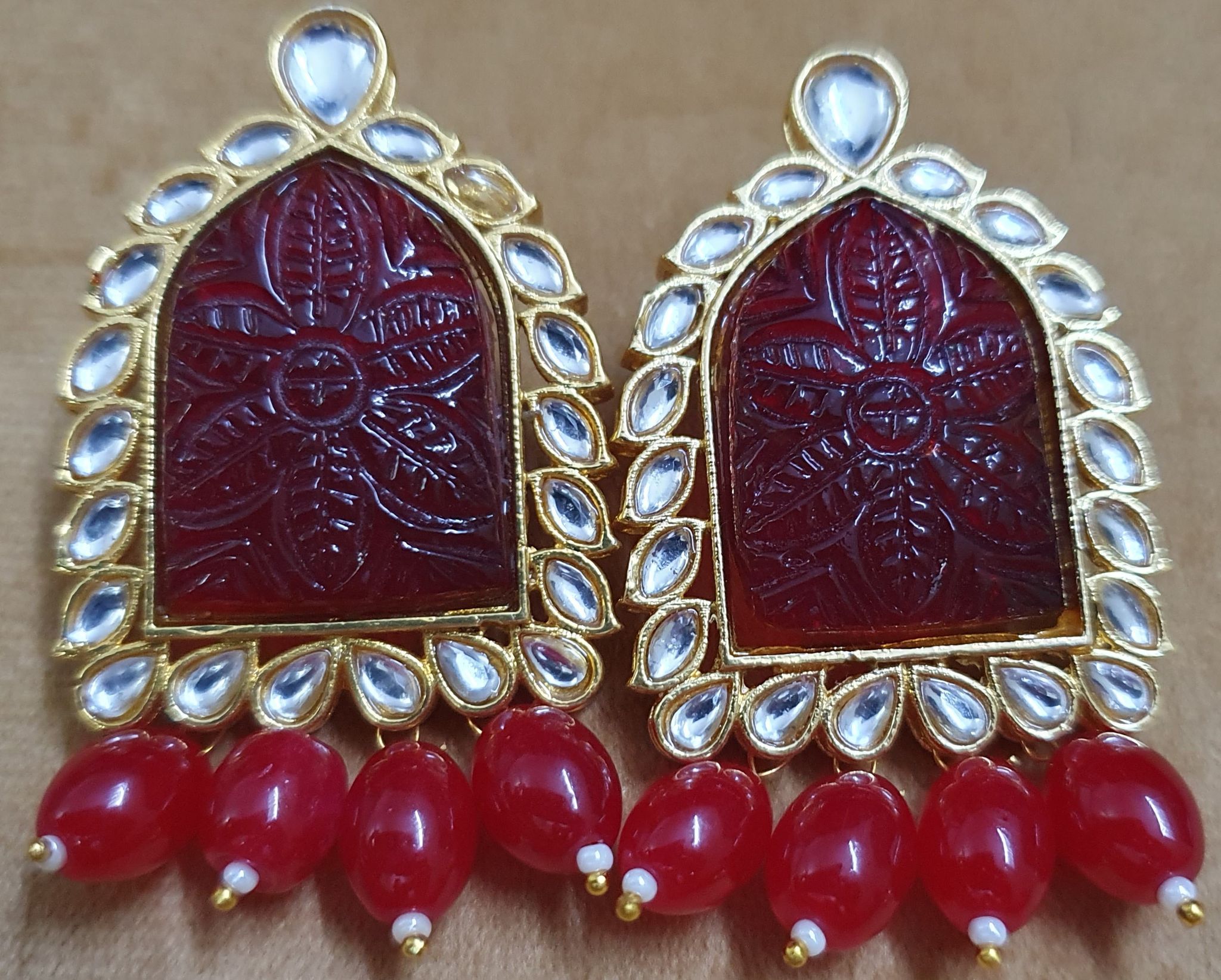 Kundan with Carving Stones Beautiful Studs Earrings