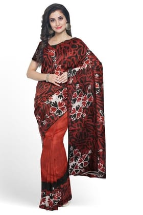 Red Mulberry Silk Hand-painted Batik Saree Red Mulberry Silk Hand-painted Batik Saree