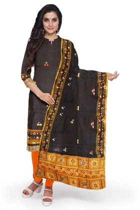 Brown Cotton Designer Embroidered Salwar Suit Fabric Brown Cotton Designer Embroidered Salwar Suit Fabric