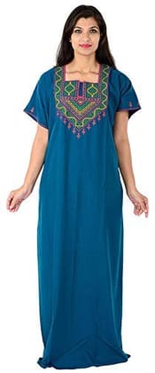 VALENCIA SLEEPWEAR Cotton LizzyBizzy Embroidery Nighty Nightwear Maxi Nightgown Plain Green