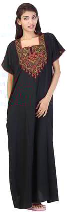 VALENCIA SLEEPWEAR lissybissy Cotton Resham Embroidery Nighty Night Gown Maxi for Women A line (KNW-41, Black, Large)