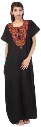 VALENCIA SLEEPWEAR lissybissy Cotton Resham Embroidery Nighty Night Gown Maxi for Women A line (KNW-47, Black, X-Large)