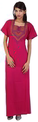 KOI SLEEPWEAR Women's Lissybissy Cotton Resham Embroidery Nighty/ Night Gown/ Maxi for Women (Pink, X-Large)