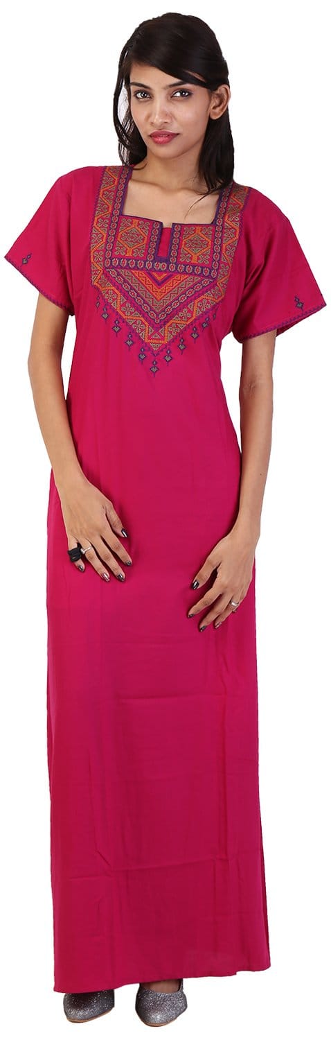 KOI SLEEPWEAR Women's Lissybissy Cotton Resham Embroidery Nighty/ Night Gown/ Maxi for Women (Pink, X-Large)