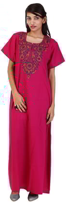 VALENCIA SLEEPWEAR lissybissy Cotton Resham Embroidery Nighty Night Gown Maxi for Women A line (KNW-12, Rani, Large)