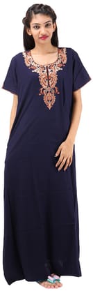 VALENCIA SLEEPWEAR lissybissy Cotton Resham Embroidery Nighty Night Gown Maxi for Women A line (KNW-73, Navy Blue, X-Large)