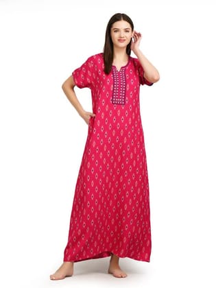 KOI Alpine Nightgown with Floral Embroidery Chocolate Pink XL