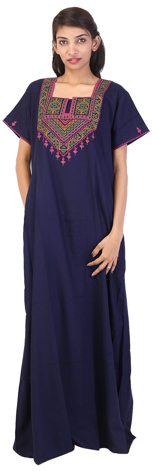 VALENCIA SLEEPWEAR lissybissy Cotton Resham Embroidery Nighty Night Gown Maxi for Women A line (KNW-45, Navy Blue, X-Large)