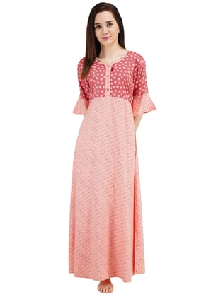 KOI SLEEPWEAR Women's Bell Sleeve Frock/Maxi Night Gown for Women - Peach (Large)