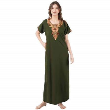 KOI SLEEPWEAR lissybissy Cotton Resham Embroidery Nighty Night Gown Maxi for Women A line (Mehendi Green)