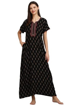 KOI Alpine Nightgown with Floral Embroidery Chocolate Black XL