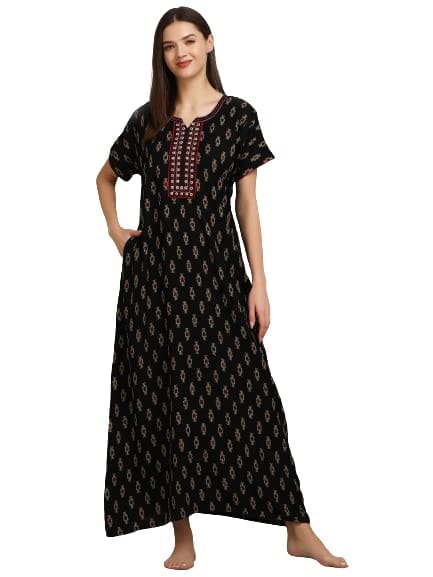 KOI Alpine Nightgown with Floral Embroidery Chocolate Black XL