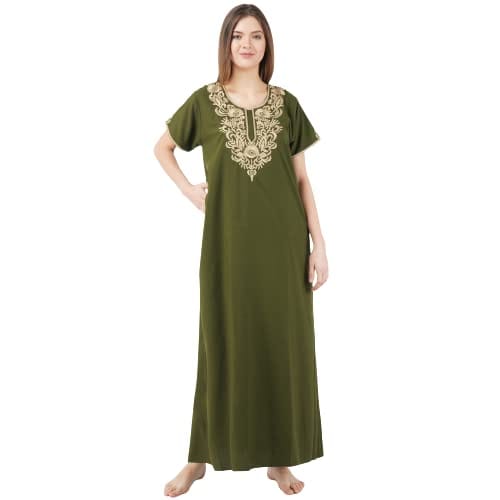 KOI SLEEPWEAR Women's Cotton Blend Floral Embroidered Maxi Length Nightgown (MH Green, 2XL/3XL)