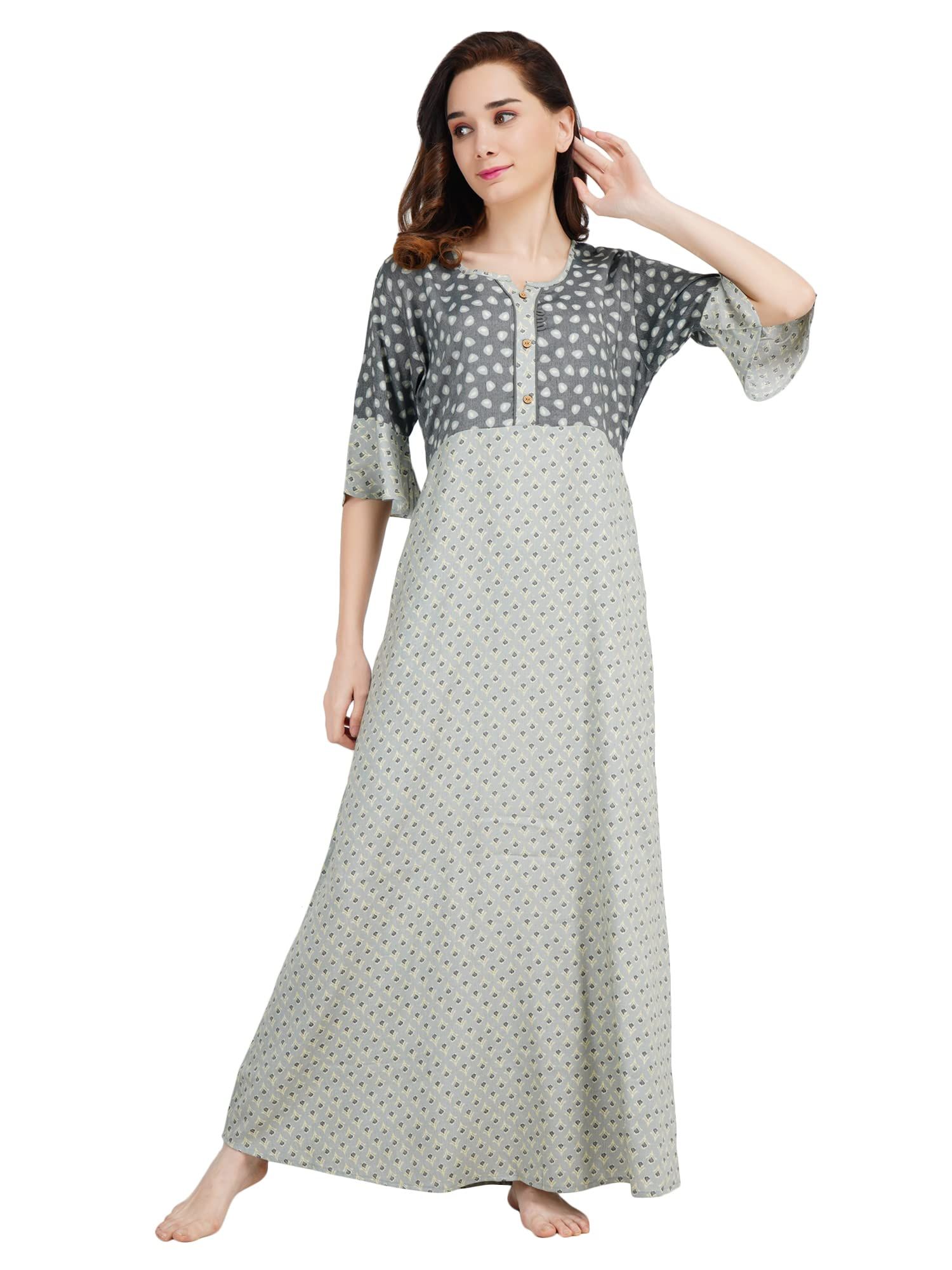 KOI SLEEPWEAR Women's Bell Sleeve Frock/Maxi Night Gown for Women - Grey (Large)
