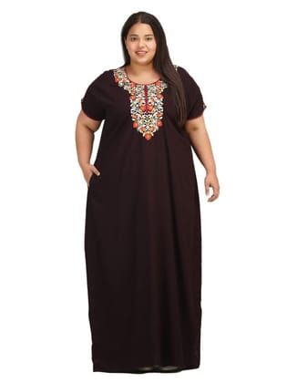 KOI SLEEPWEAR Women's Short Sleeves Lissybissy Full Length Maxi/Nighty Nightgown with Beautiful Flowerline Embroidery (Wine, 2XL/3XL)