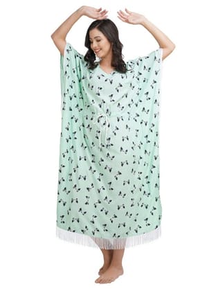 KOI SLEEPWEAR Mint Green Kaftan with Beauitful Bow- Print (L)