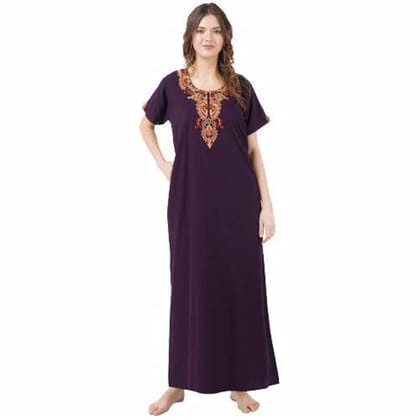 KOI SLEEPWEAR lissybissy Cotton Resham Embroidery Nighty Night Gown Maxi for Women A line (Wine)