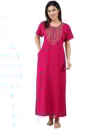 KOI SLEEPWEAR Premium Women Embroidery Night Gown Lizzybizzy with Mirror Work Cotton Nighty Maxi (X-Large, Pink)�