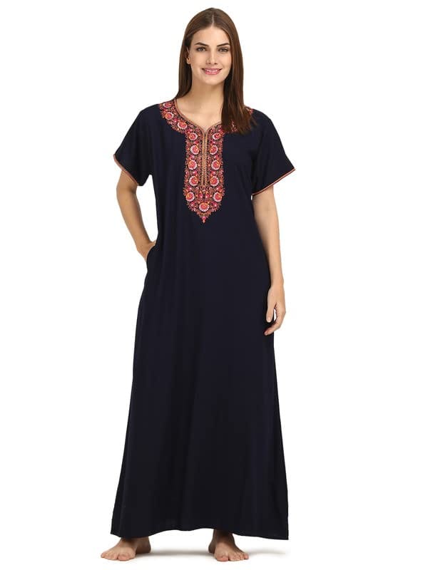 KOI SLEEPWEAR Women's Paan Shape Night Gown/Maxi Night Gown for Women - Sunflower Navy