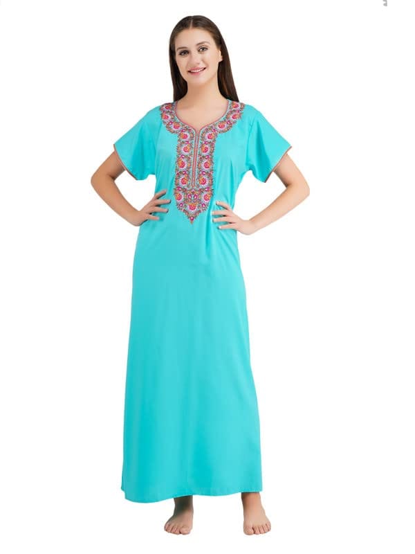 KOI SLEEPWEAR lizzybizzy Sky Blue Nightgown with Gorgeous Floral Embroidery