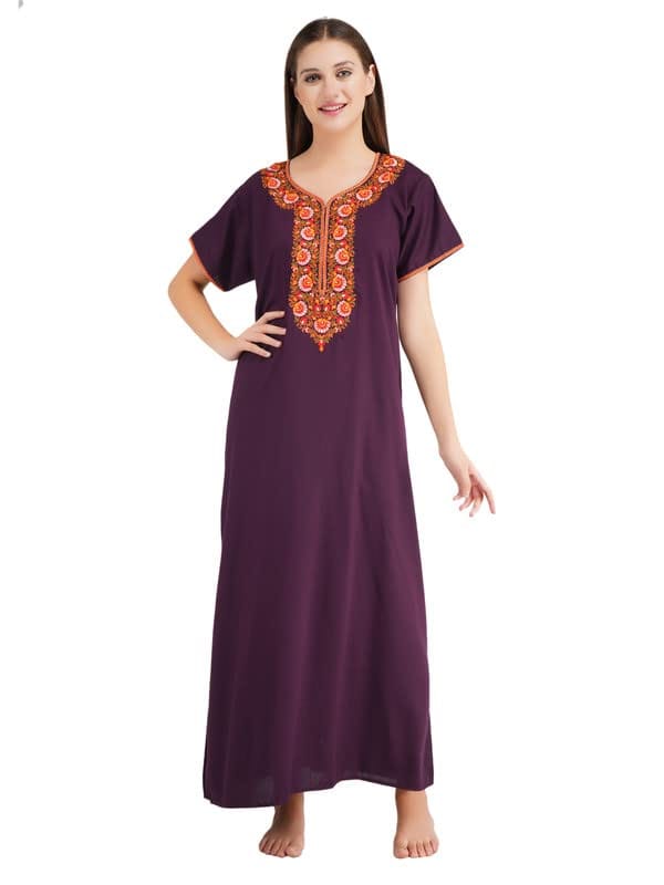 KOI SLEEPWEAR lizzybizzy Wine Nightgown with Gorgeous Floral Embroidery