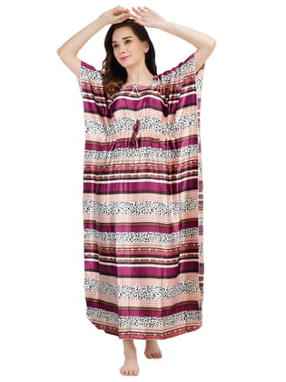KOI SLEEPWEAR Women's Tiger Print Satin Kaftan Gown/Maxi Night Gown for Women - Purple (Large)