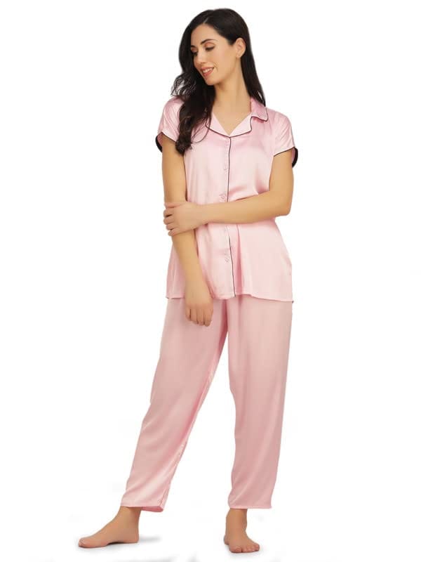 KOI SLEEPWEAR Satin Baby Pink Nightsuit for Women