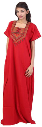 VALENCIA SLEEPWEAR Women's Cotton Blend Maxi Night Gown (NG_XXL_REDCHATAI_Red)