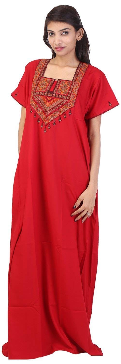 VALENCIA SLEEPWEAR Women's Cotton Blend Maxi Night Gown (NG_XXL_REDCHATAI_Red)