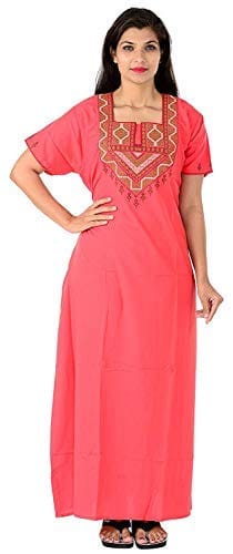 VALENCIA SLEEPWEAR Cotton LizzyBizzy Embroidery Nighty Nightwear Maxi Nightgown Plain Peach