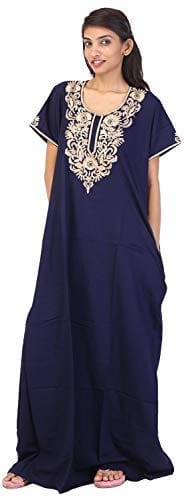 VALENCIA SLEEPWEAR Plain Embroidery Gown Maxi Nightwear Nighty Lizzy Bizzy Soft Fabric. Navy Blue