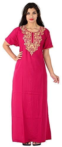 VALENCIA SLEEPWEAR Plain Embroidery Gown Maxi Nightwear Nighty Lizzy Bizzy Soft Fabric (XX-Large, Pink)