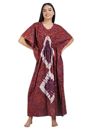 KOI SLEEPWEAR Premium Women Pure Cotton Tie and Dye Kaftan Nightdress (Free Size)