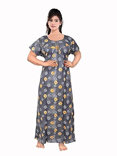VALENCIA SLEEPWEAR Pure Cotton Women Nighty Night Gown Maxi Summer Cool Fabric Grey Free Size