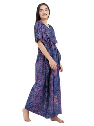 KOI SLEEPWEAR Cotton Kaftan Free Size Nighty Night Gown Sleepwear Blue and Red