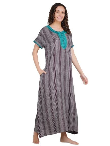 KOI SLEEPWEAR Premium Women Embroidery Night Gown Soft Breathable Alpine Fabric Nighty Maxi(Grey)