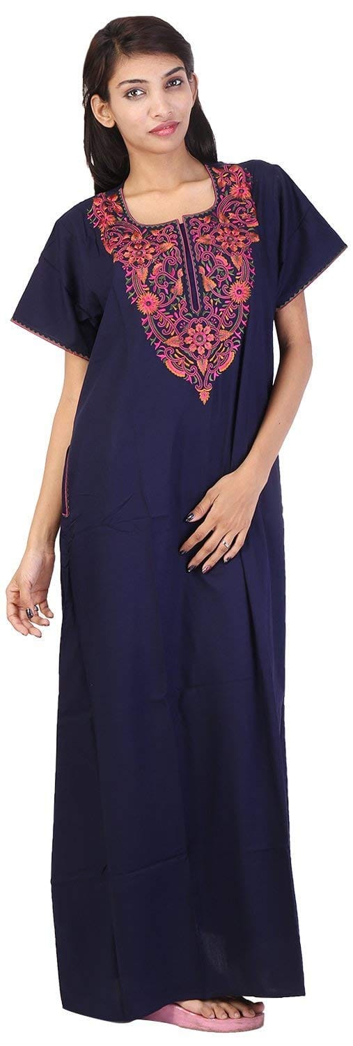 VALENCIA SLEEPWEAR Women's Embroidery Night Gown Lizzybizzy Cotton XXL Navy Blue
