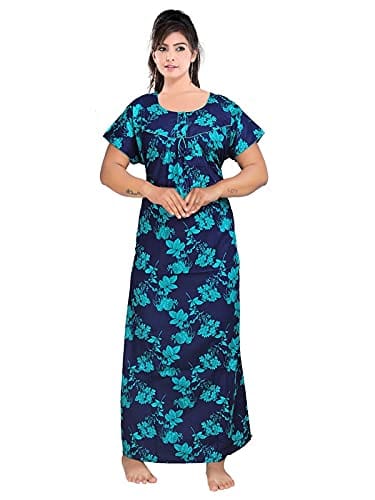 VALENCIA SLEEPWEAR Women's Pure Cotton Printed Maxi Nighty with Pocket Nightdress Night Suit Gown for Women and Girls Nightwear Female for Regular Use Nightgown Free Size
