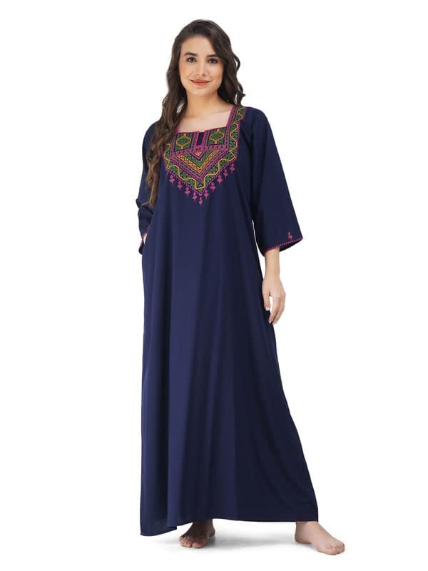 KOI SLEEPWEAR Lissybissy Cotton Multicoloured Embroidery Full Sleeve Night Gown