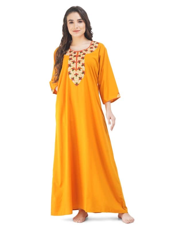 KOI SLEEPWEAR Lissybissy Cotton Flowerline Contrast Full Sleeve Night Gown