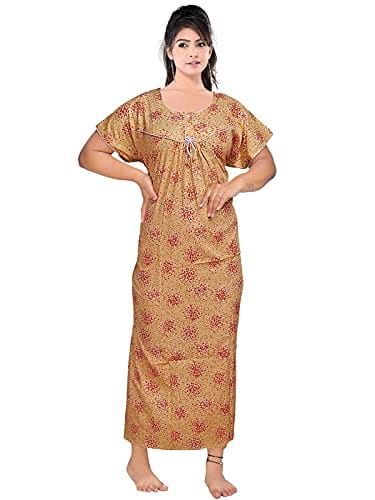 VALENCIA SLEEPWEAR Women's Pure Cotton Printed Maxi Nighty with Pocket Nightdress Night Suit Gown for Women and Girls Nightwear Female for Regular Use Nightgown Free Size