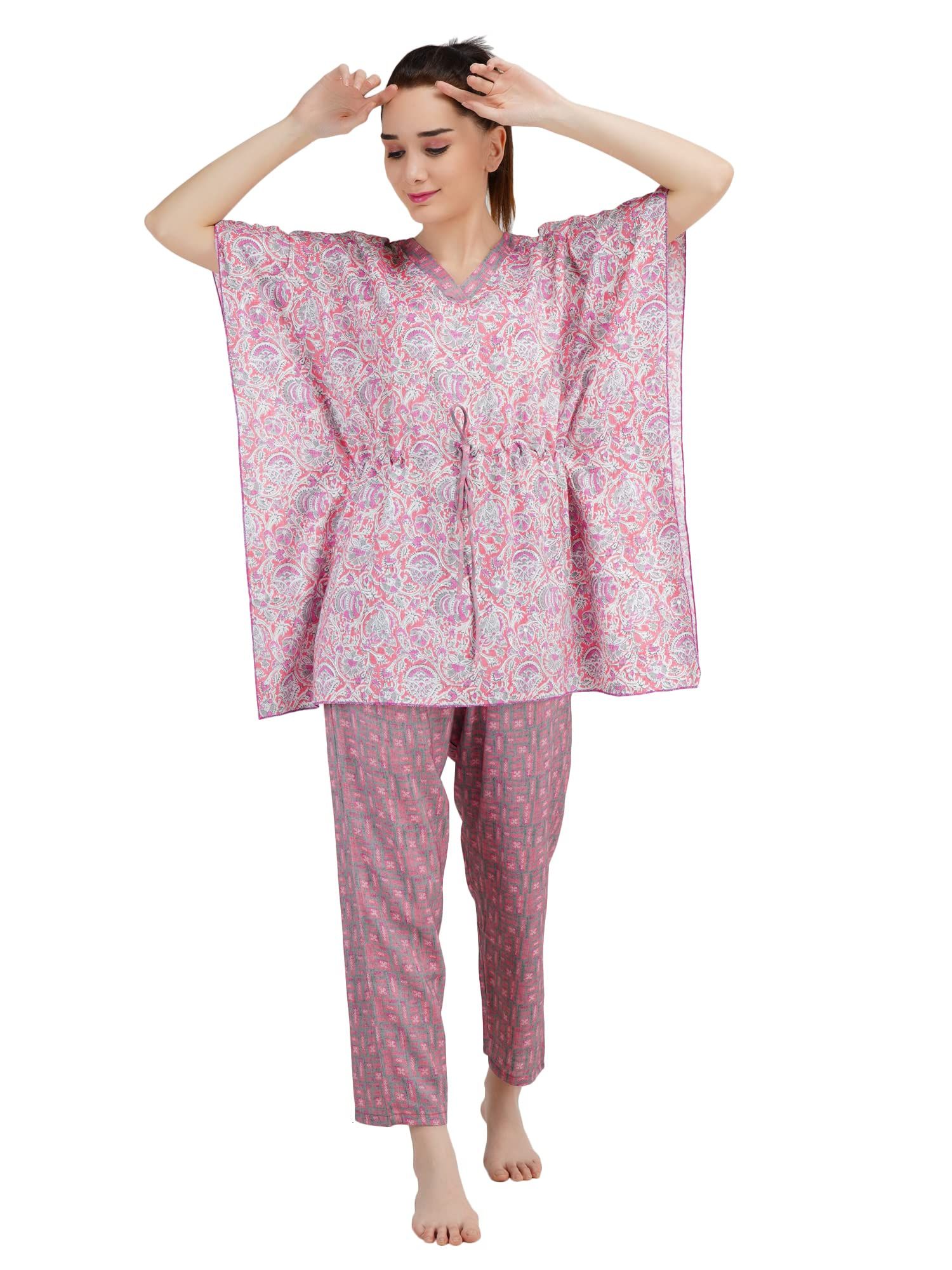 KOI SLEEPWEAR Women's Printed Rayon Chinese Collor Top & Pyjama Night Suit Lounge Wear