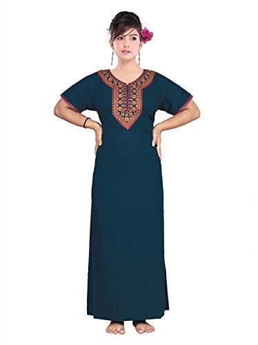 VALENCIA SLEEPWEAR Lissy bissy Cotton Embroidery Nighty Gown Maxi for Women A line