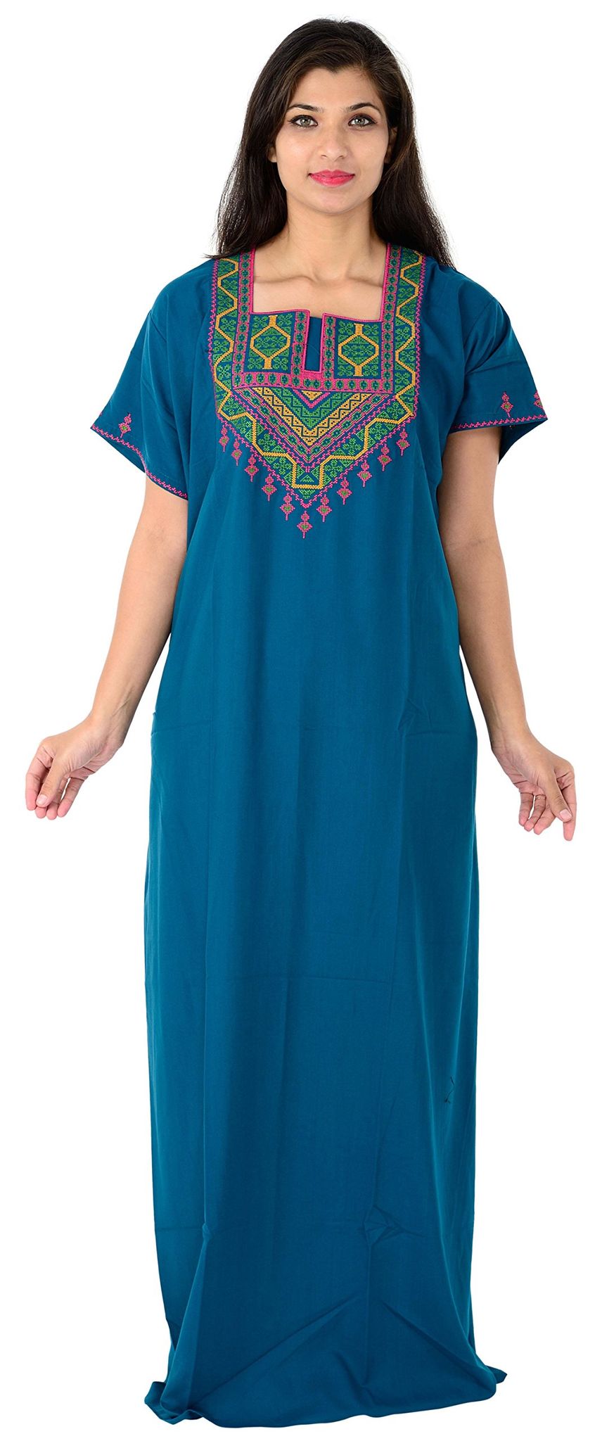 VALENCIA SLEEPWEAR Women's Nighty Peacock Green Pure Lizzy Bizzy Fabric Comfortable Nightwear (L&XL Size)